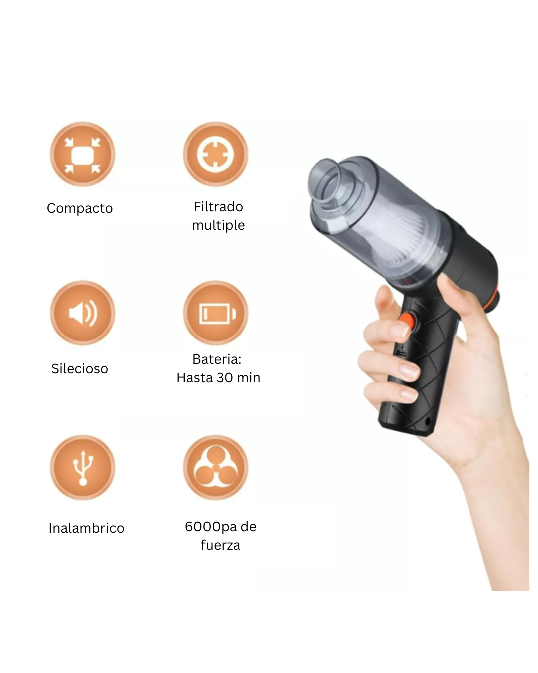 Aspiradora Portátil AspiraMax® 💨 – 6000PA, Recargable & 2 en 1 (Aspira + Sopla)