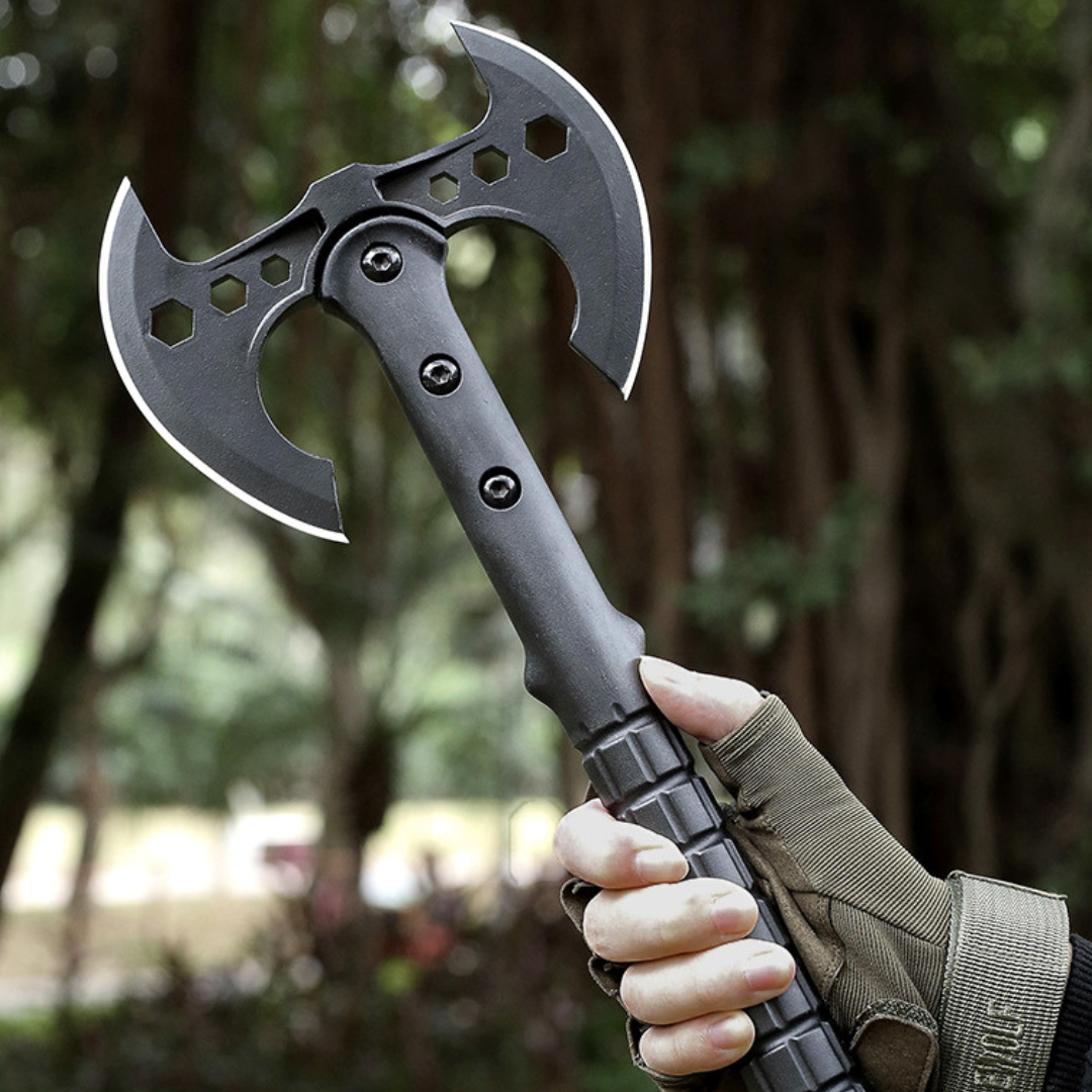 Hacha Doble Filo 🪓 Táctica | Acero Inoxidable + Mango Antideslizante (42 cm)