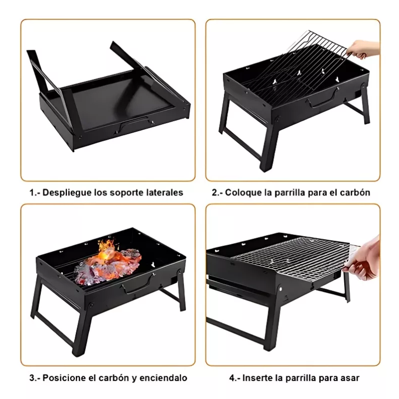 Parrilla Plegable Portátil 🔥 Acero Inoxidable | 36×29×19 cm | Carbón