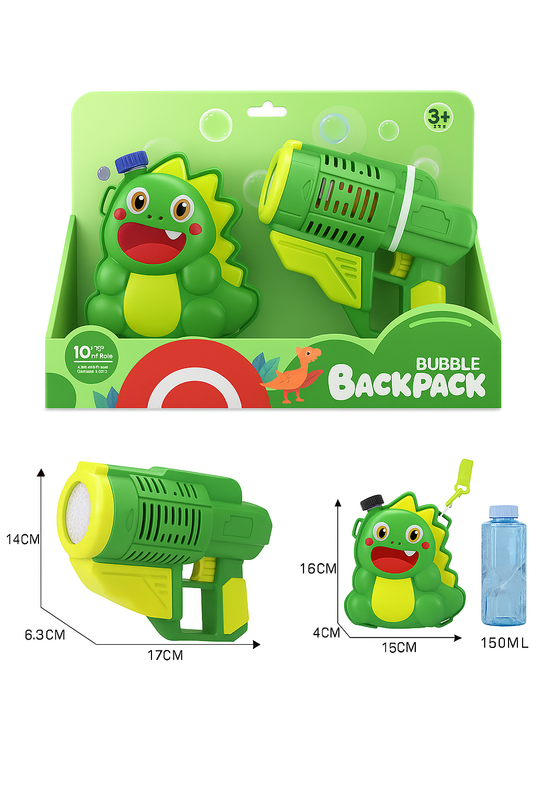 Mochila Lanza Burbujas 🦖 Eléctrica – Dinosaurio | Diversión Jurásica al Aire Libre