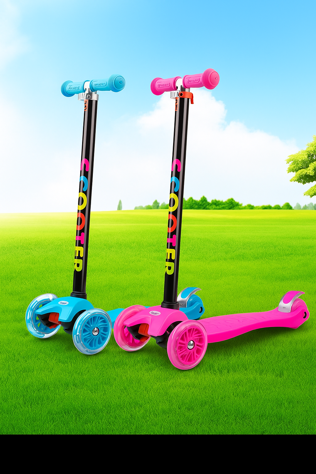 Scooter Infantil LED ⚡ – Plegable, Luces, Frenos Duales & Confort