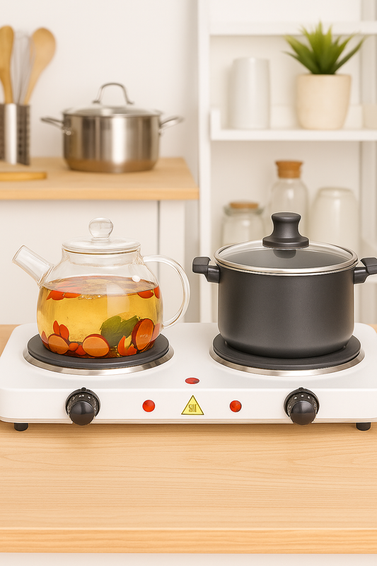 Cocina Eléctrica 🔥 Doble Placa 2000W | Termostato + Protección de Sobrecalentamiento