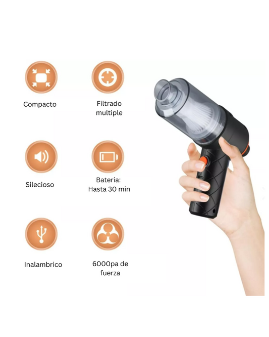 Aspiradora Portátil AspiraMax® 💨 – 6000PA, Recargable & 2 en 1 (Aspira + Sopla)